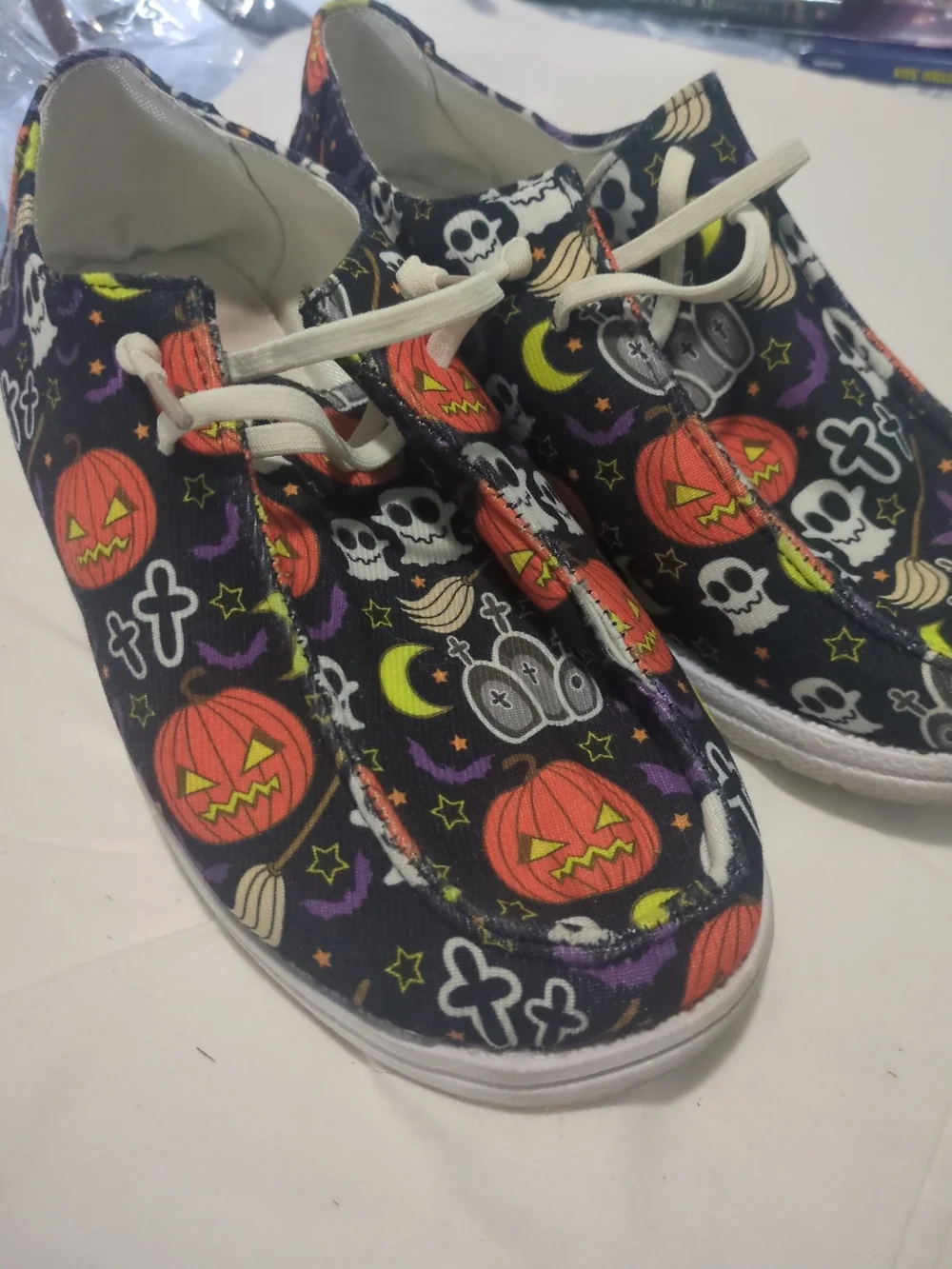 Kids Halloween Pumpkin & Skull Slip-On Shoes - Black